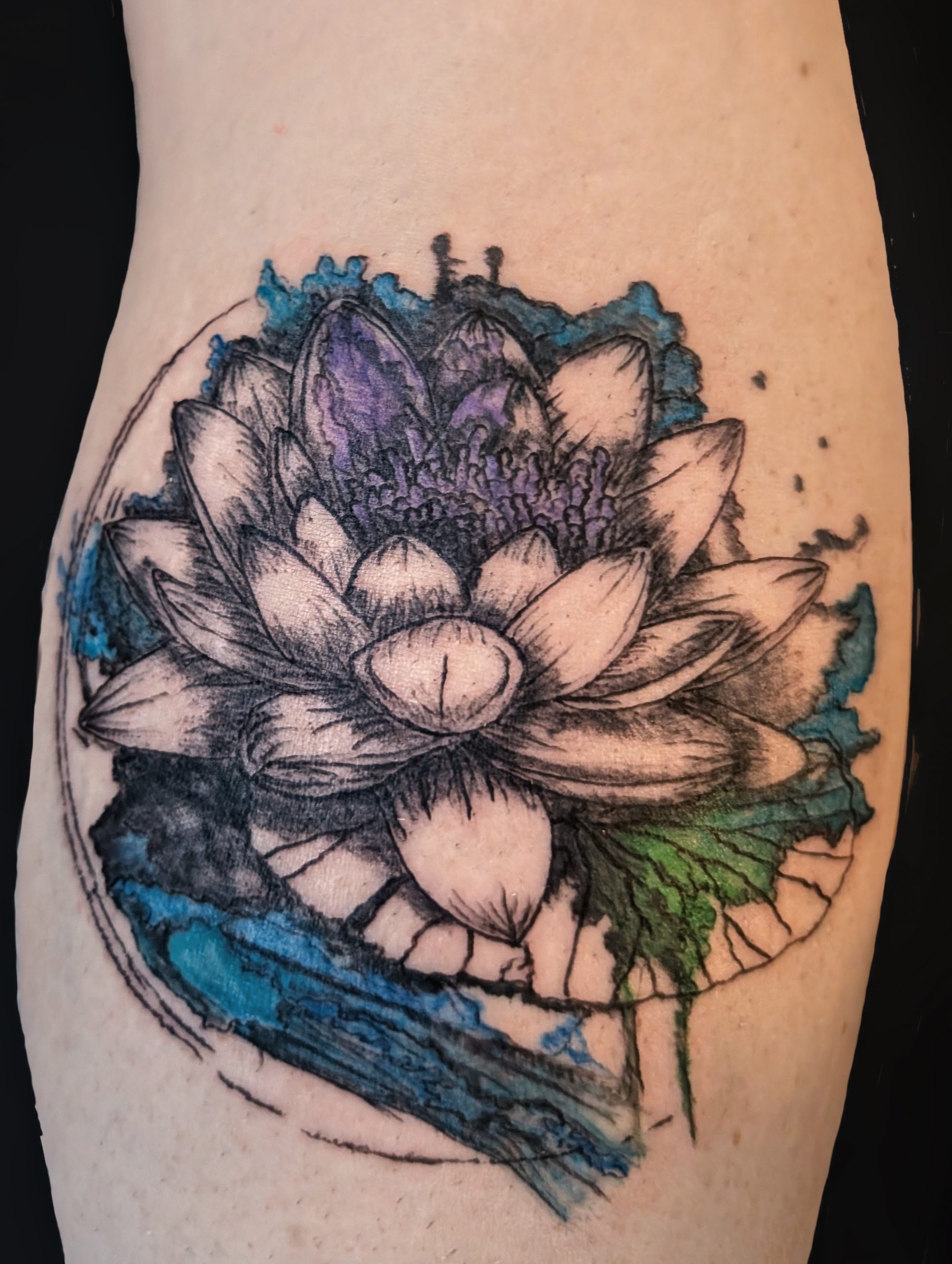 Watercolor and lotus flower.